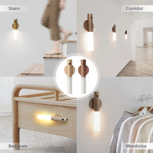 Veilleuse LED magnétique en bois avec détecteur de mouvement PIR – Lampe sans fil rechargeable par USB pour armoire et couloir