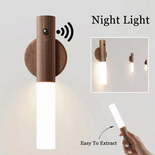 Veilleuse LED magnétique en bois avec détecteur de mouvement PIR – Lampe sans fil rechargeable par USB pour armoire et couloir