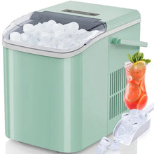 Countertop Ice Maker, Self-Cleaning Portable Ice Maker Machine with Handle and Ice Scoop, Bullet Ice Cubes, 9Pcs/6Min 26.5Lbs/24H for Home/Kitchen/Bar/Party, Green