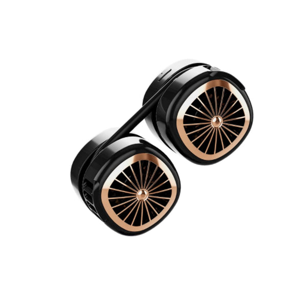 Black and gold cufflinks on a white background