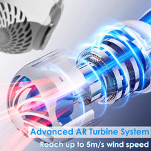 Advanced AR turbine system with colorful design and text indicating wind speed.