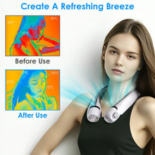 Person using a neck cooling device with thermal imaging before and after use.