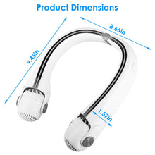 White neckband headphones with measurements on a white background