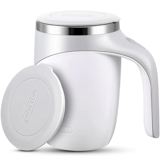 Patelai 1 Pc Self Stirring Coffee Mug Bulk Mixing Cup 13.5oz Stainless Steel Automatic Travel Stirring Mug Gift for Men Woman Father Day Gift Employee Birthday Gift (White)