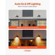 Solar Outdoor Barn Light, 3 Lighting Modes and Motion Sensor, 2-Pack Gooseneck Light Fixture, Farmhouse Wall Sconce, with E27 Bulb Compatible, Waterproof for Porch, House, Entryway, Black