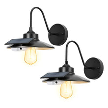 Solar Outdoor Barn Light, 3 Lighting Modes and Motion Sensor, 2-Pack Gooseneck Light Fixture, Farmhouse Wall Sconce, with E27 Bulb Compatible, Waterproof for Porch, House, Entryway, Black