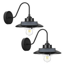 Solar Outdoor Barn Light, 3 Lighting Modes and Motion Sensor, 2-Pack Gooseneck Light Fixture, Farmhouse Wall Sconce, with E27 Bulb Compatible, Waterproof for Porch, House, Entryway, Black
