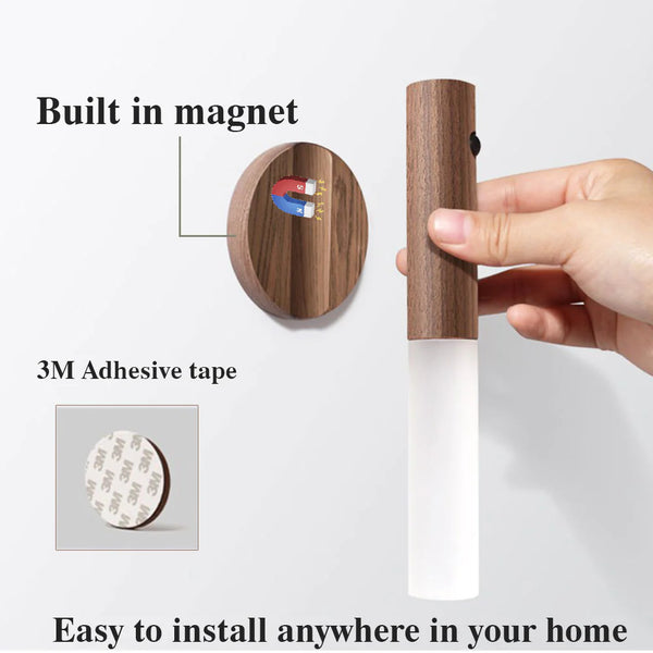 Magnetisches Holz-PIR-Bewegungssensor-LED-Nachtlicht – USB-aufladbare kabellose Schrank- und Flurlampe